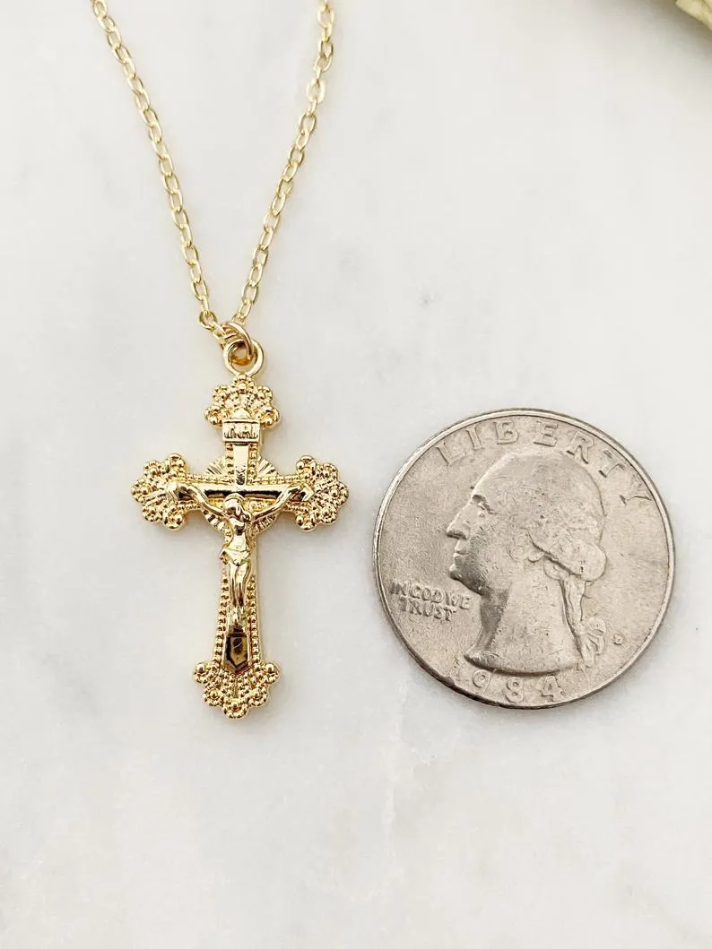 Scalloped Edge Crucifix Necklace