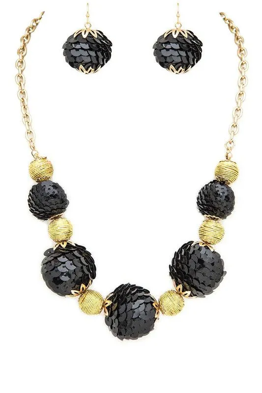 Sequins Balls Statement Necklace Set