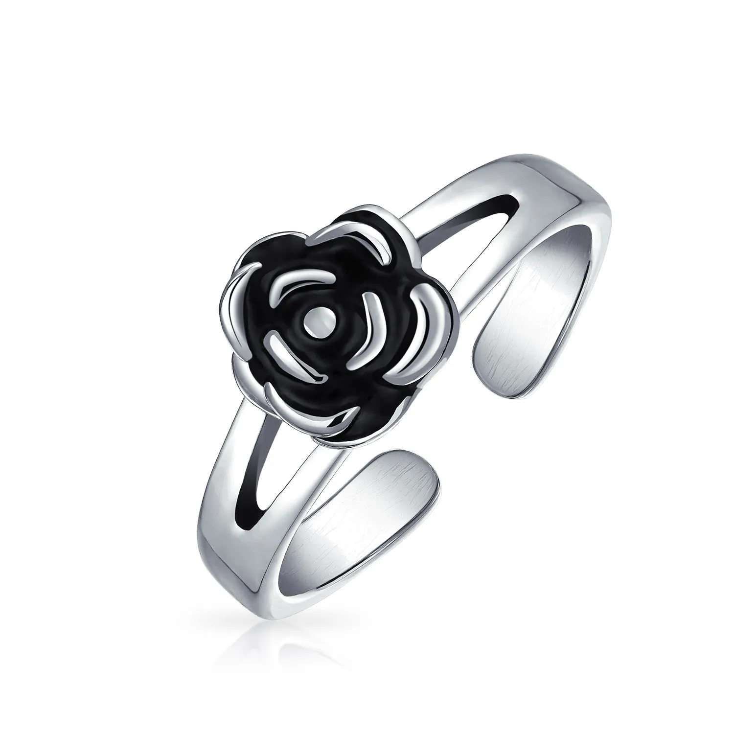 Set of 2 Daisy Flower and Black Rose Midi Band Toe Ring Oxidized Sterling Silver