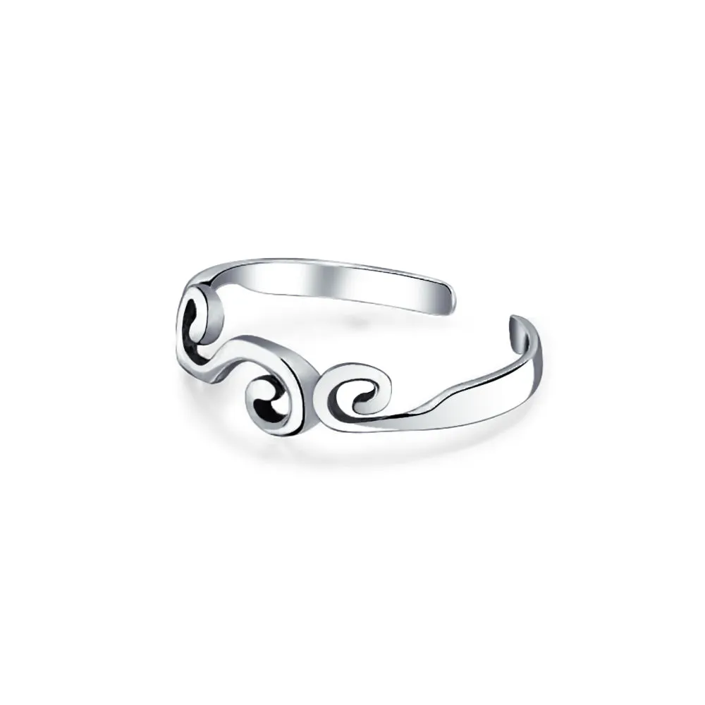 Set of 2 Elephant & Spiral Celtic Swirl Midi Toe Ring Oxidized Sterling Silver