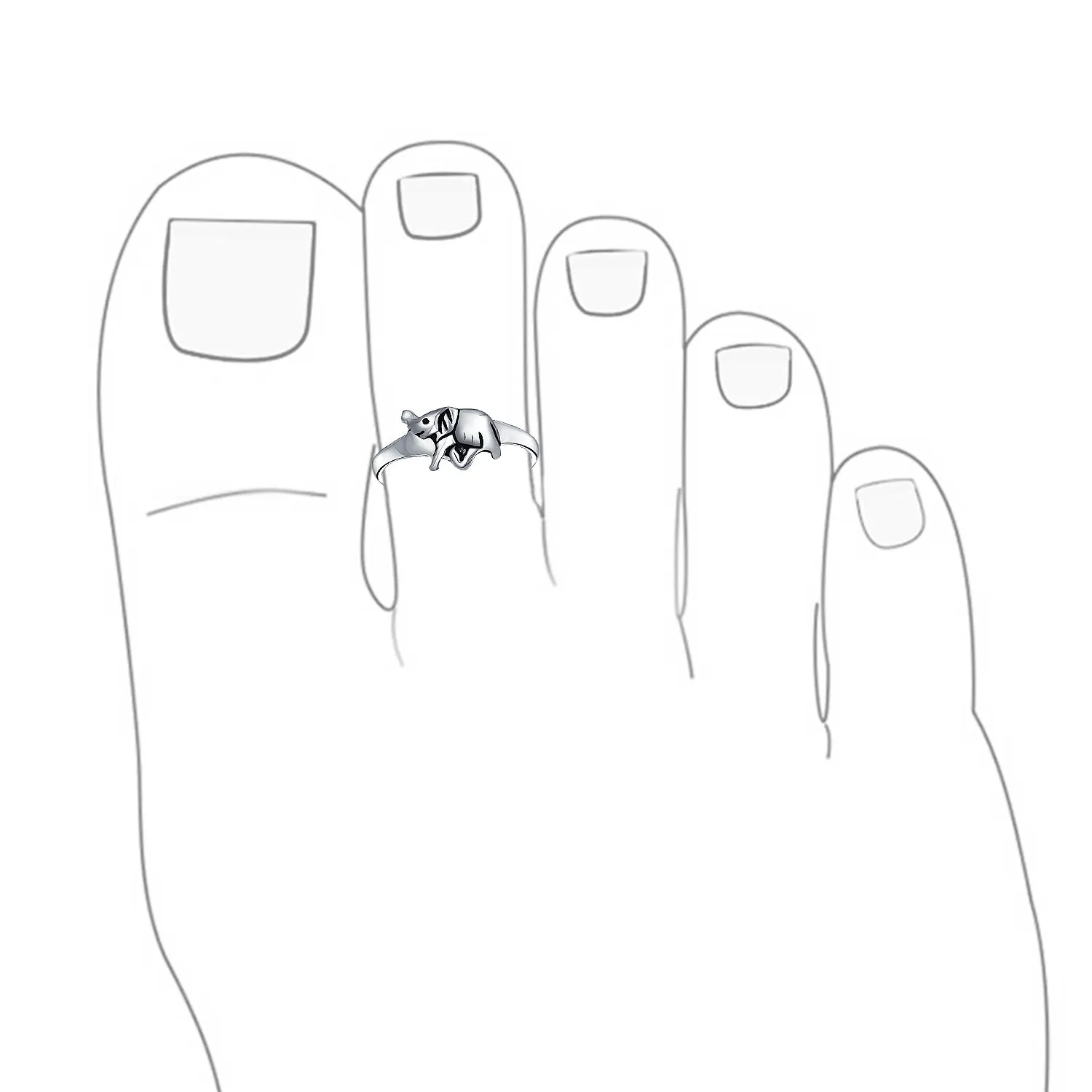 Set of 2 Elephant & Spiral Celtic Swirl Midi Toe Ring Oxidized Sterling Silver