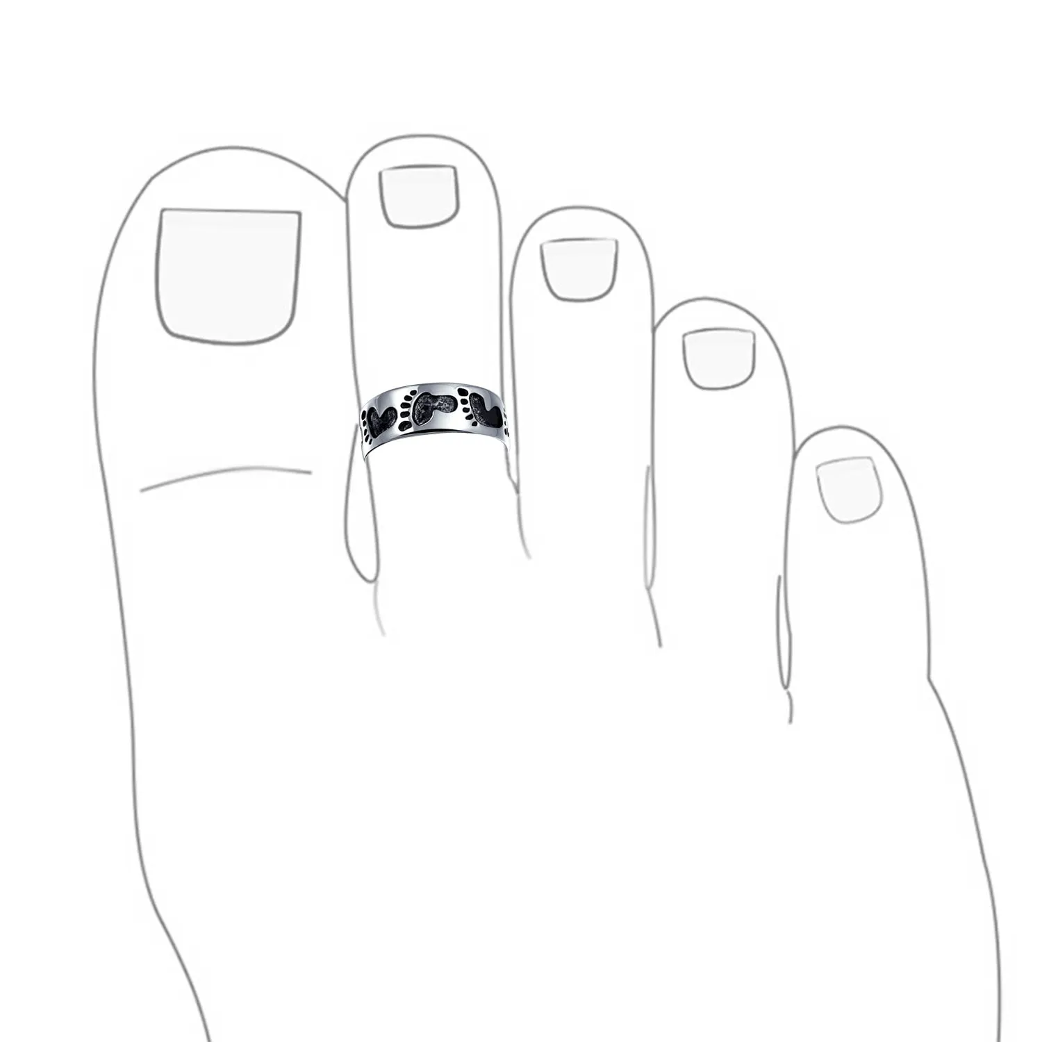 Set of 2 Nautical Ocean Waves and Beach Sand Footprints Midi Toe Ring Silver