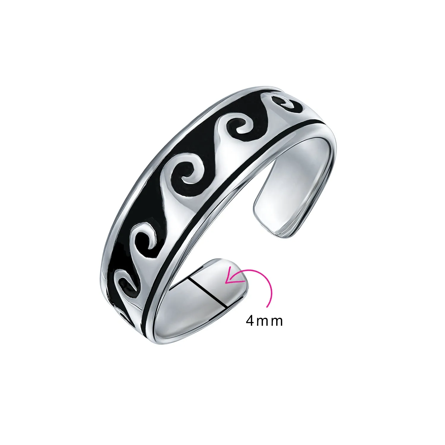 Set of 2 Nautical Ocean Waves and Beach Sand Footprints Midi Toe Ring Silver