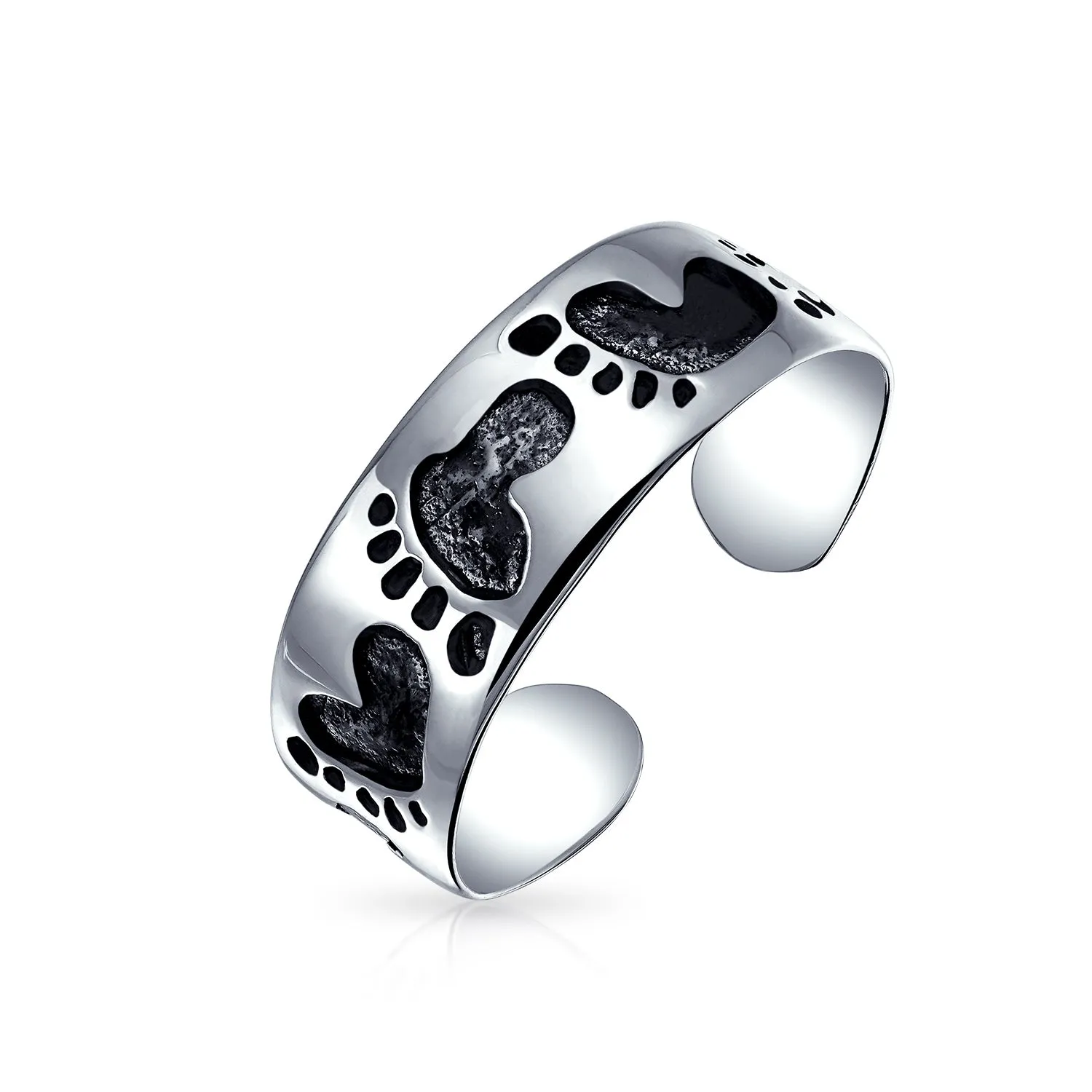 Set of 2 Nautical Ocean Waves and Beach Sand Footprints Midi Toe Ring Silver