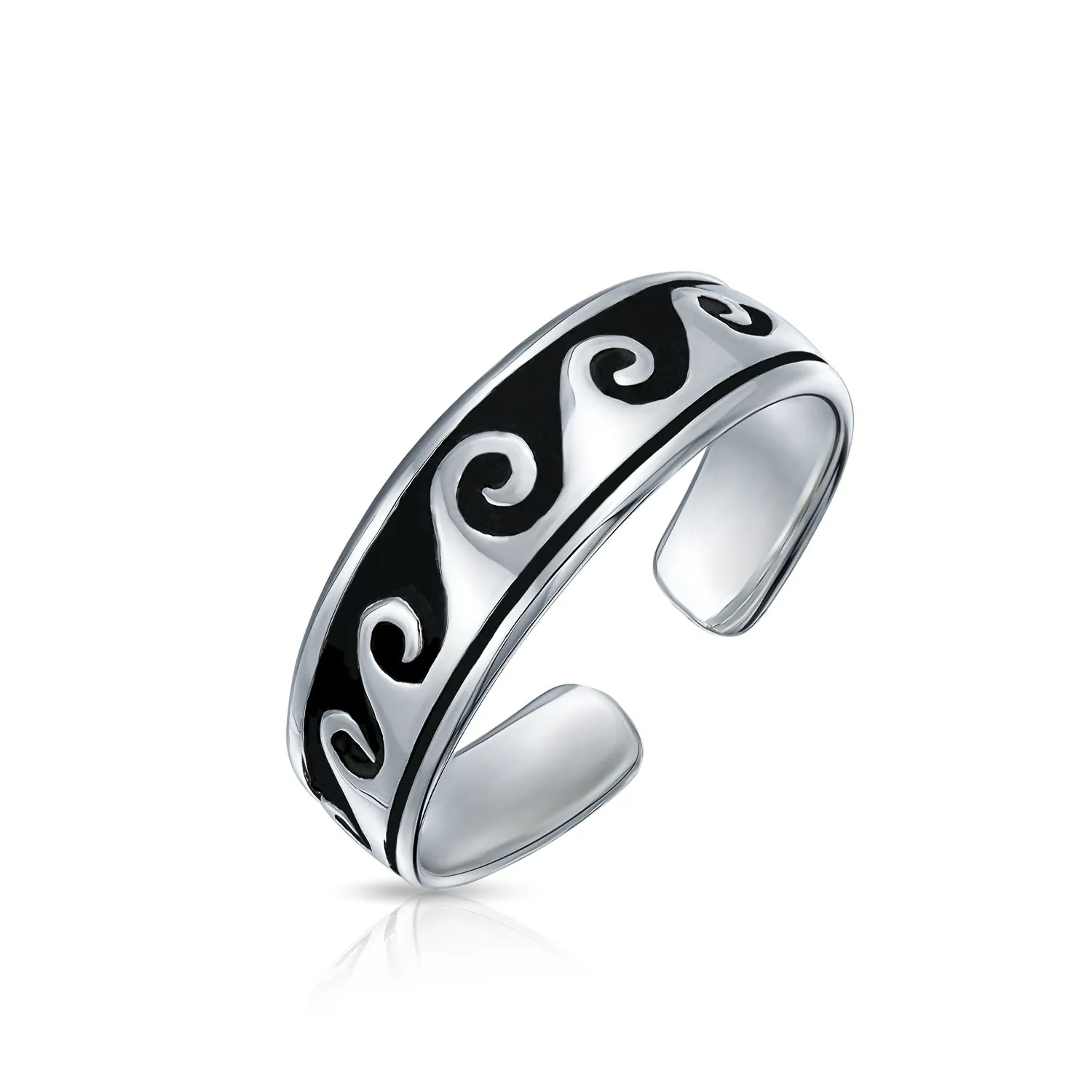 Set of 2 Nautical Ocean Waves and Beach Sand Footprints Midi Toe Ring Silver