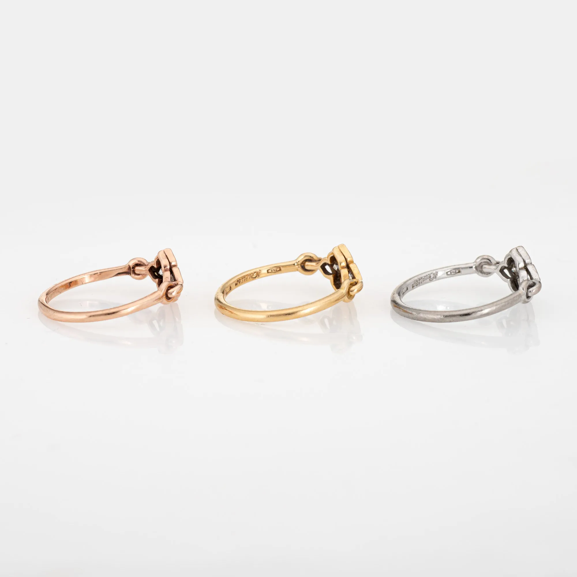 Set of 3 Cartier Hindu Diamond Rings EU 45 US 3 1/4 Estate 18k Gold Flower Band