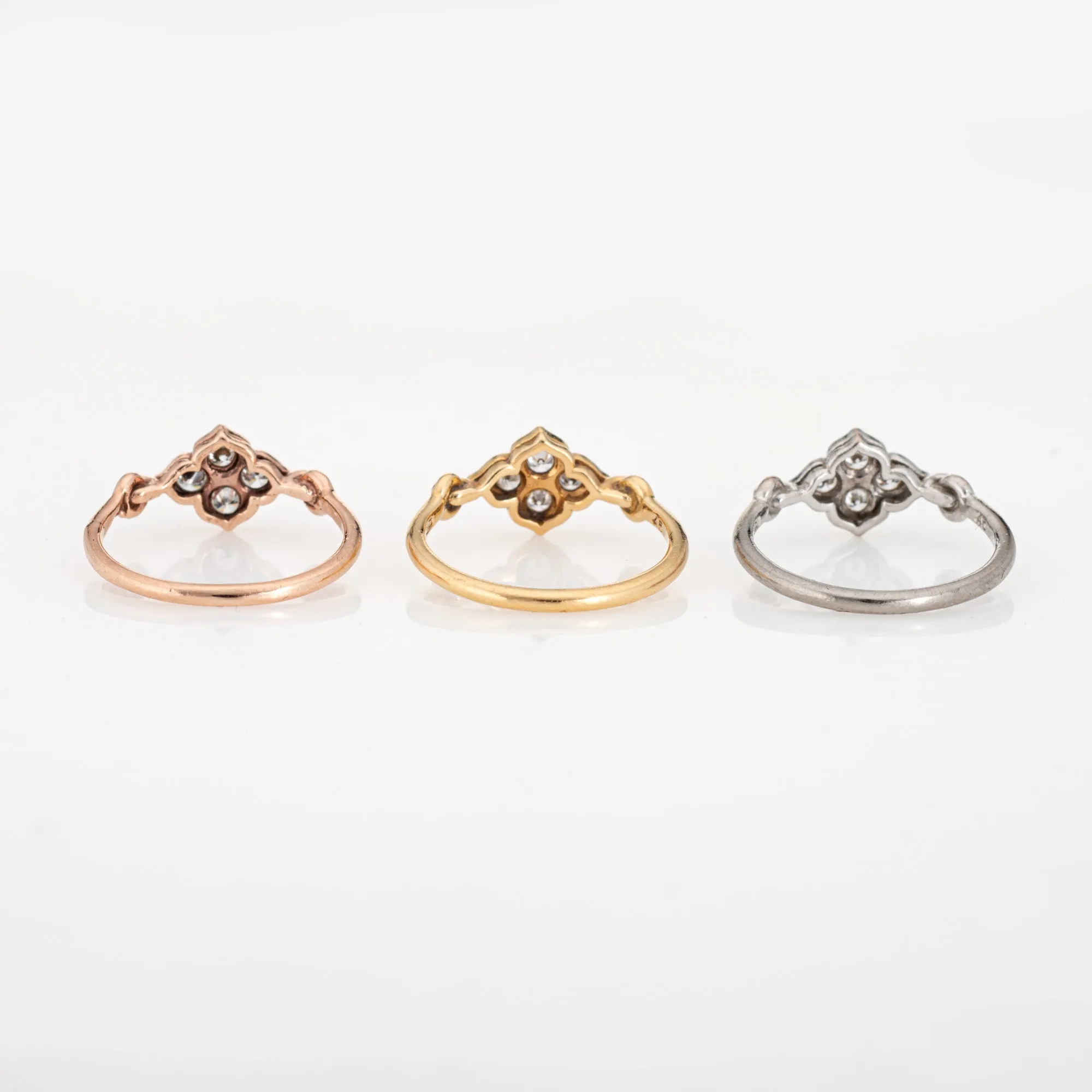 Set of 3 Cartier Hindu Diamond Rings EU 45 US 3 1/4 Estate 18k Gold Flower Band
