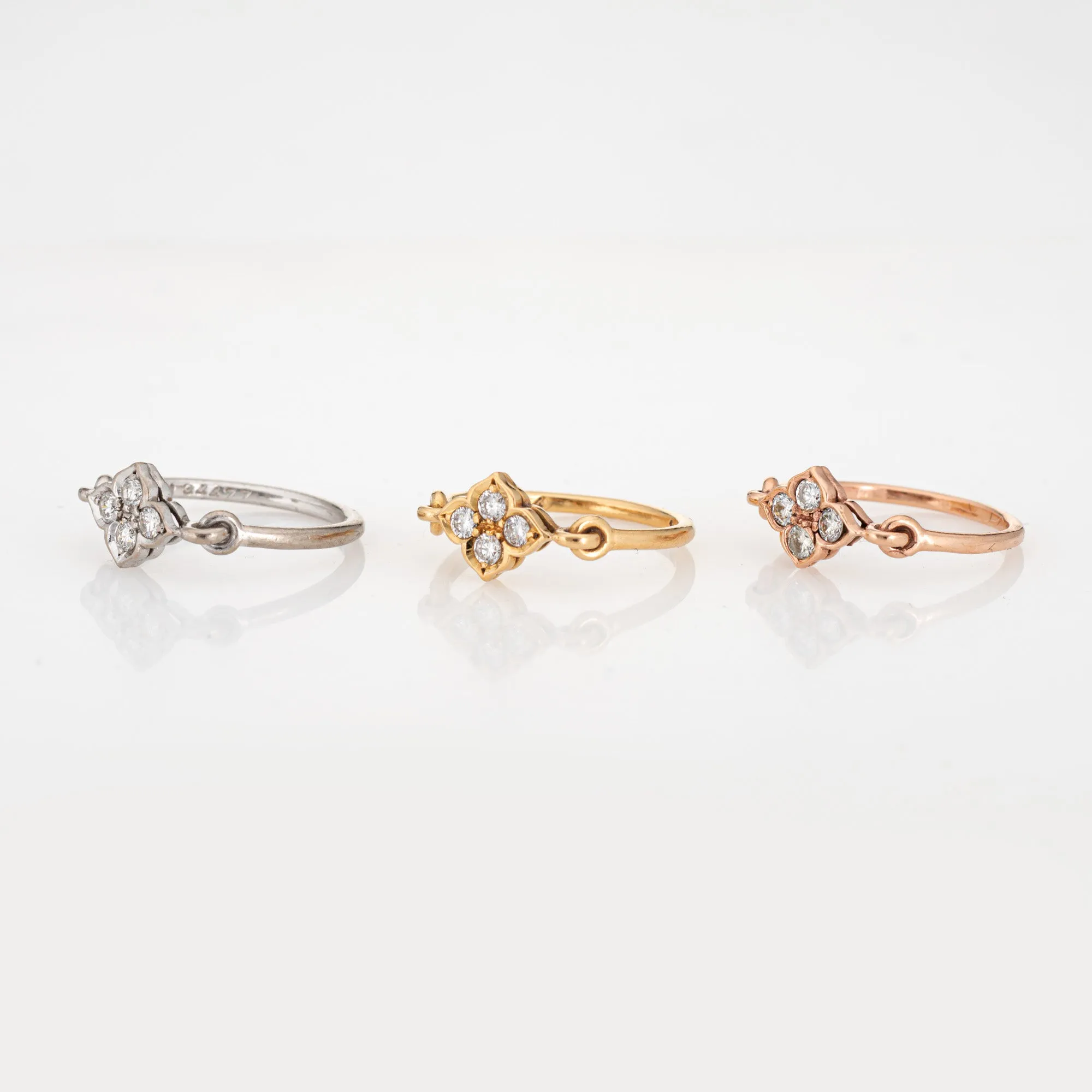 Set of 3 Cartier Hindu Diamond Rings EU 45 US 3 1/4 Estate 18k Gold Flower Band