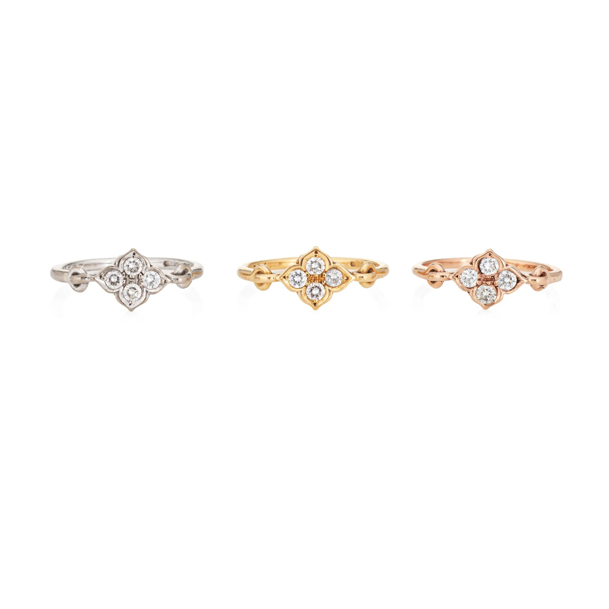 Set of 3 Cartier Hindu Diamond Rings EU 45 US 3 1/4 Estate 18k Gold Flower Band