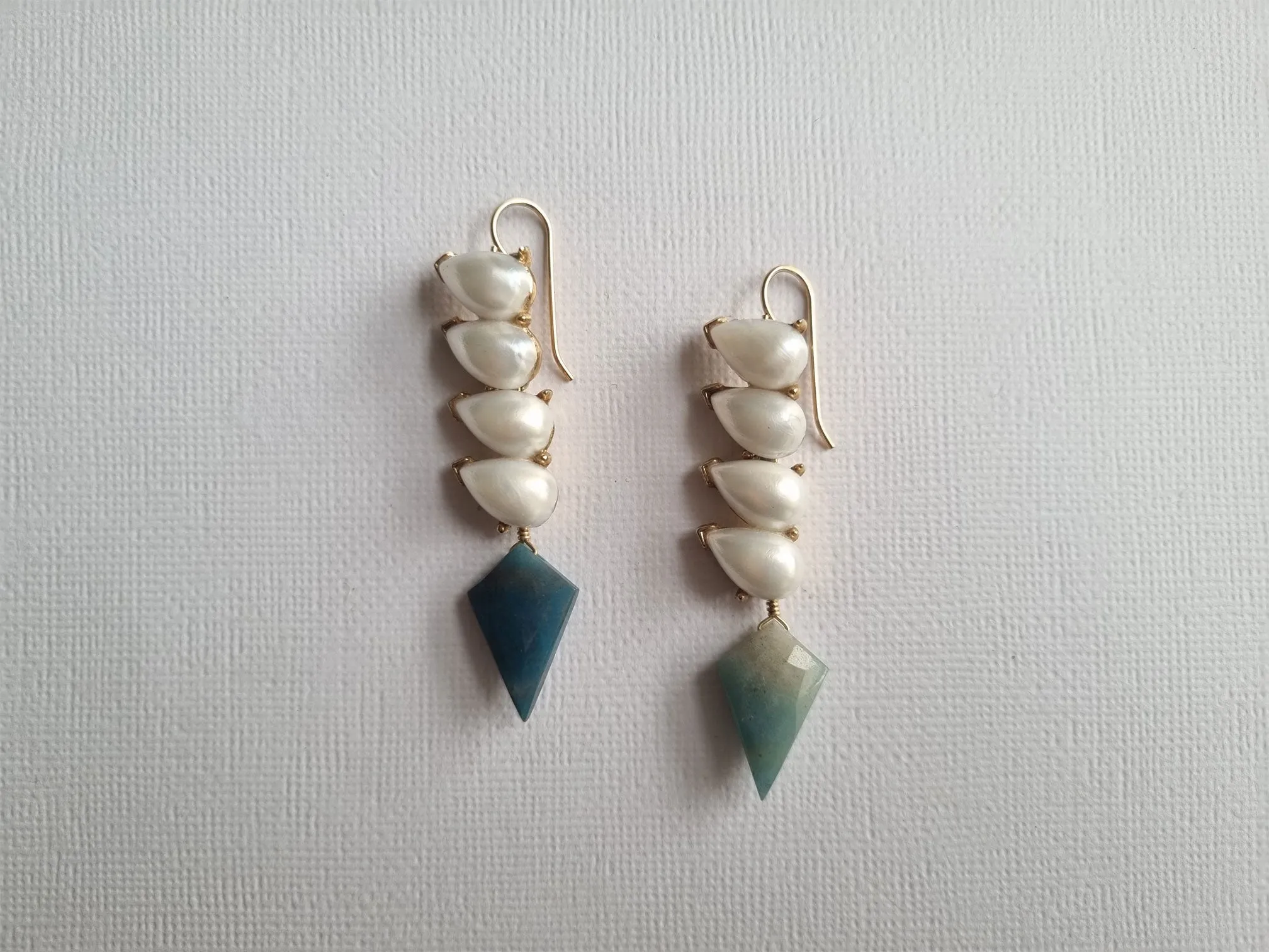 sharp elbows | vintage faux pearl blue calcite long earrings