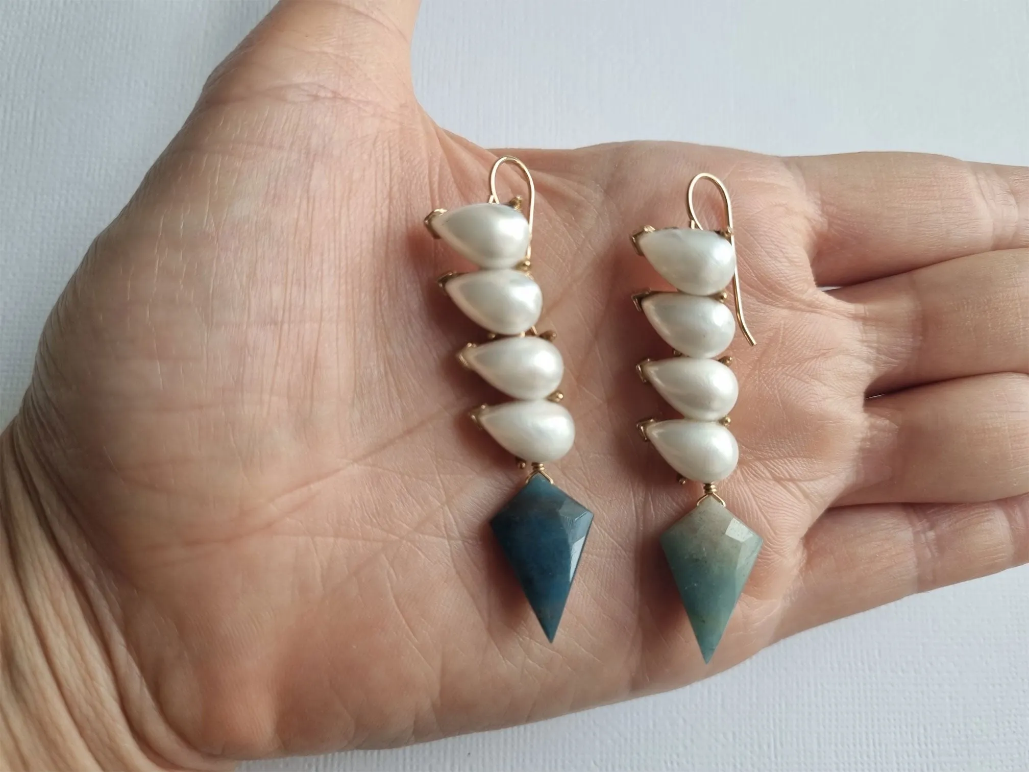 sharp elbows | vintage faux pearl blue calcite long earrings