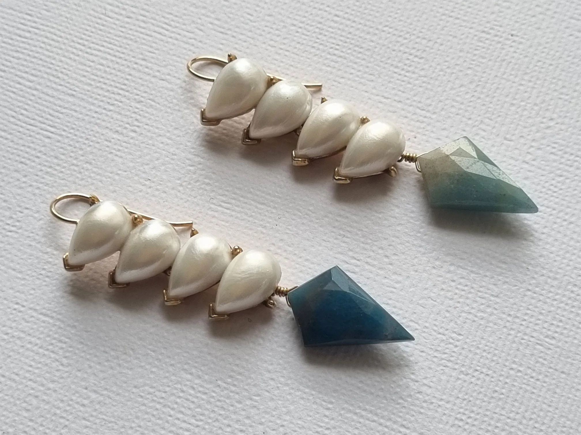 sharp elbows | vintage faux pearl blue calcite long earrings