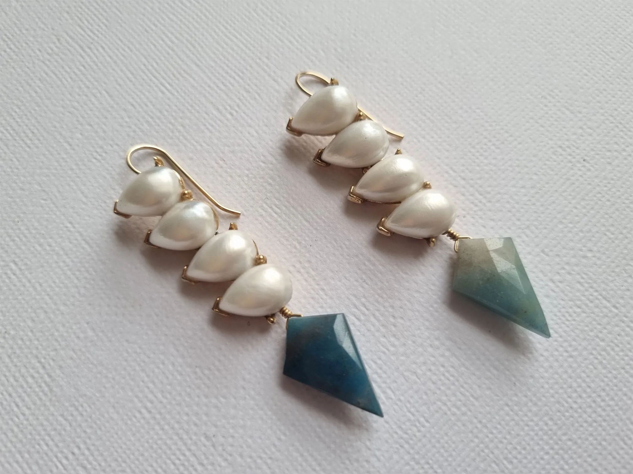 sharp elbows | vintage faux pearl blue calcite long earrings