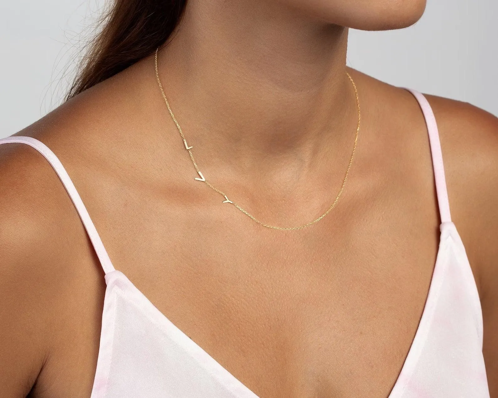 Sideways Initial Necklace - 18K Gold Vermeil