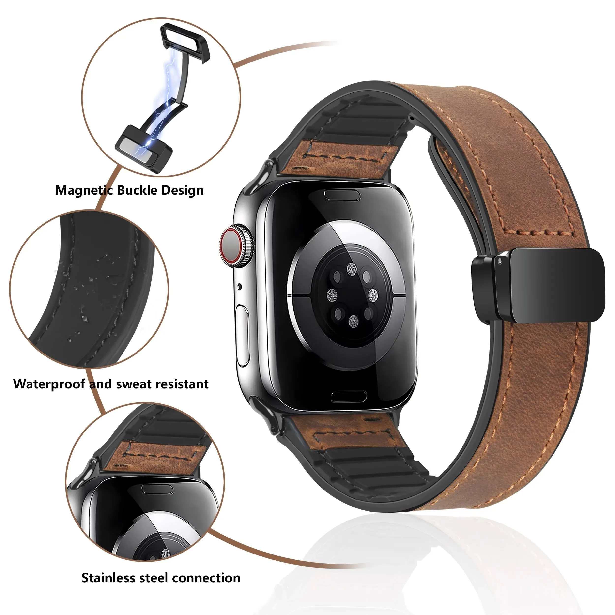 Silicone Leather Band with Magnetic Clasp for Apple Watch