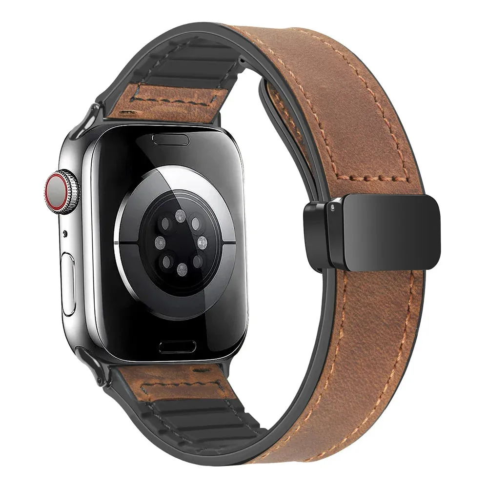 Silicone Leather Band with Magnetic Clasp for Apple Watch