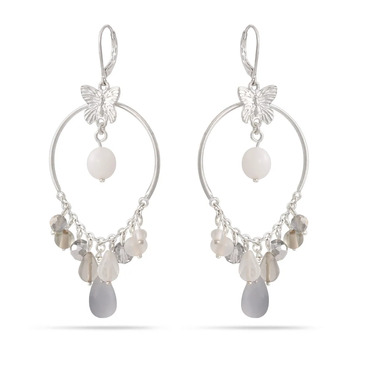 SILVER BUTTERFLY DROP  EARRINGS #205WH3701 (8F8/4B6/1D20)