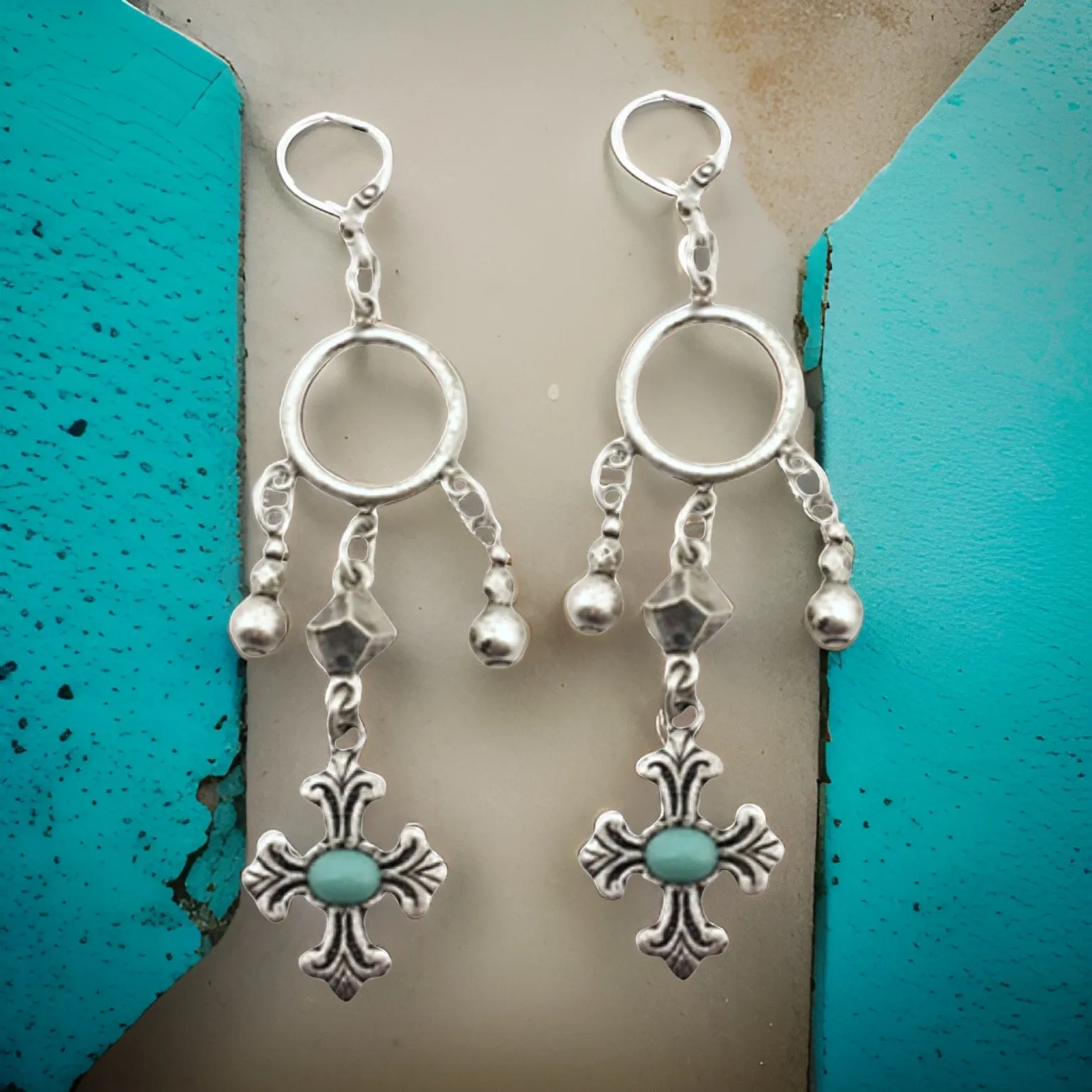 Silver Cross Dangle Earrings