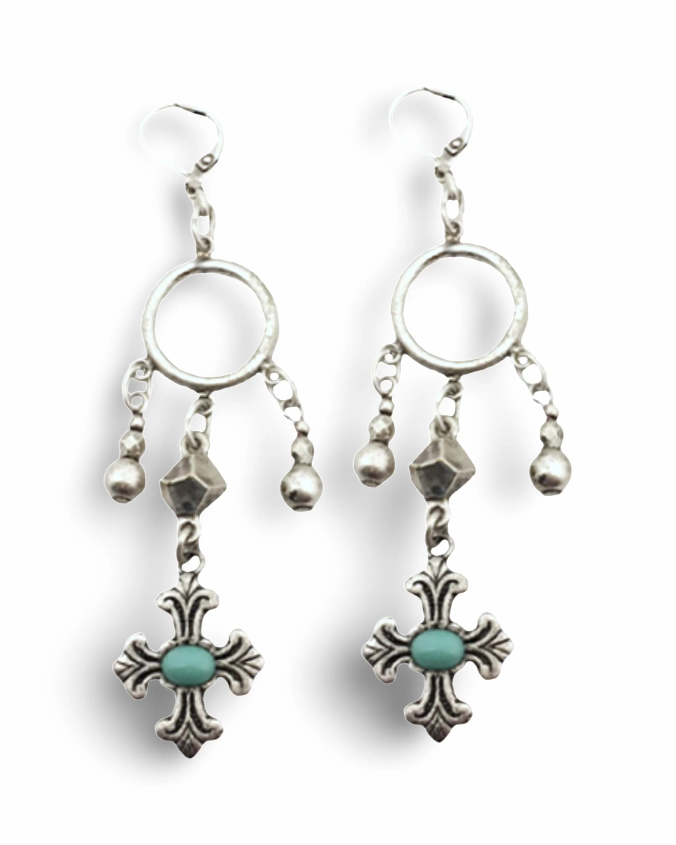 Silver Cross Dangle Earrings
