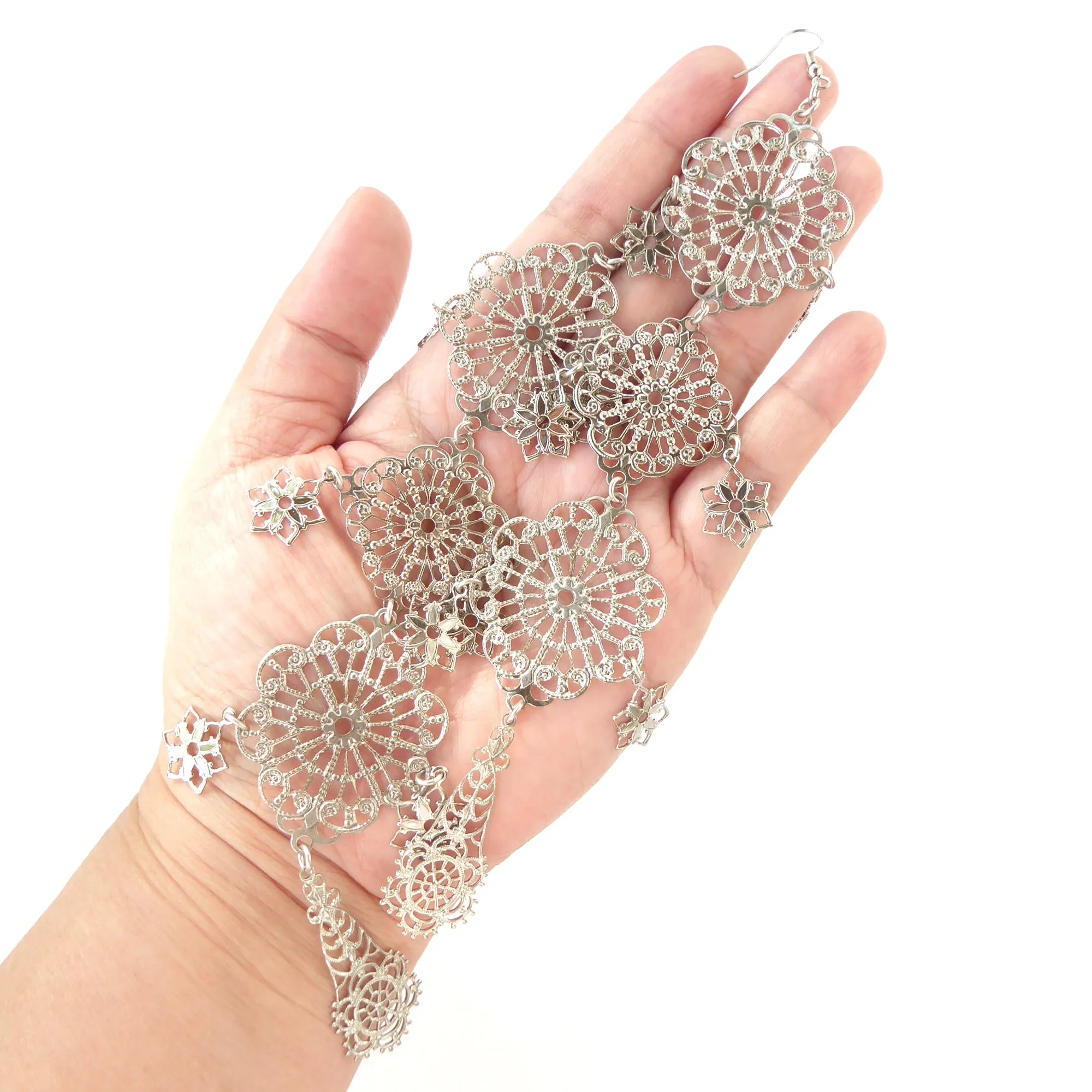 Silver long estrella earrings