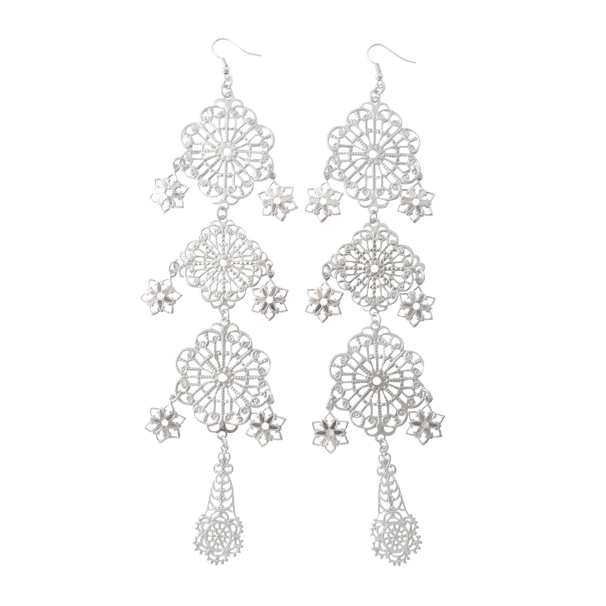 Silver long estrella earrings