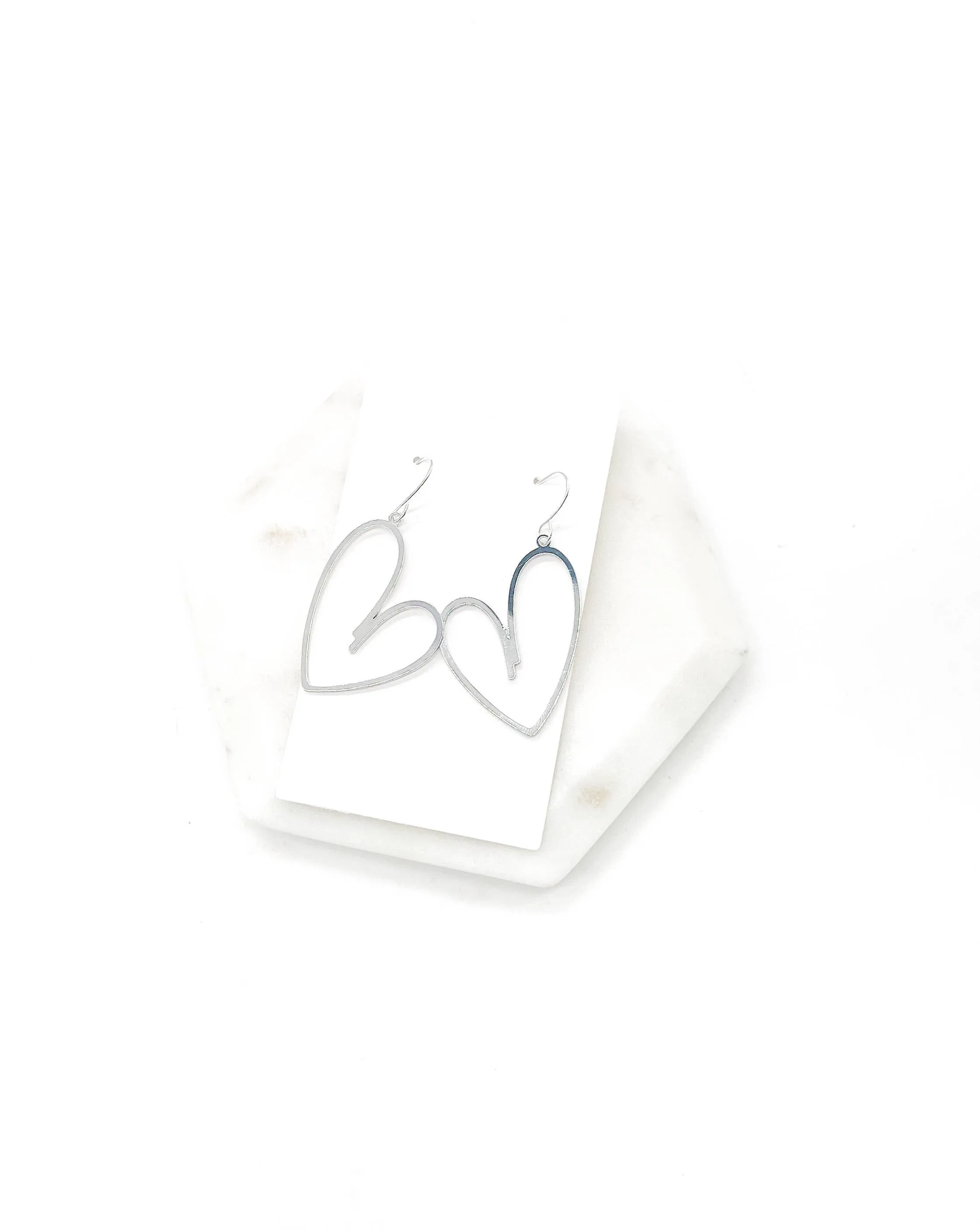 Silver Metal Heart Statement Earrings Valentines Day Holiday