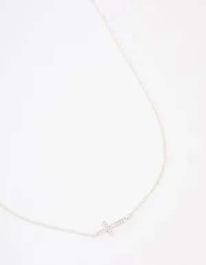 Silver Plated Diamante Cross Fine Pendant Necklace