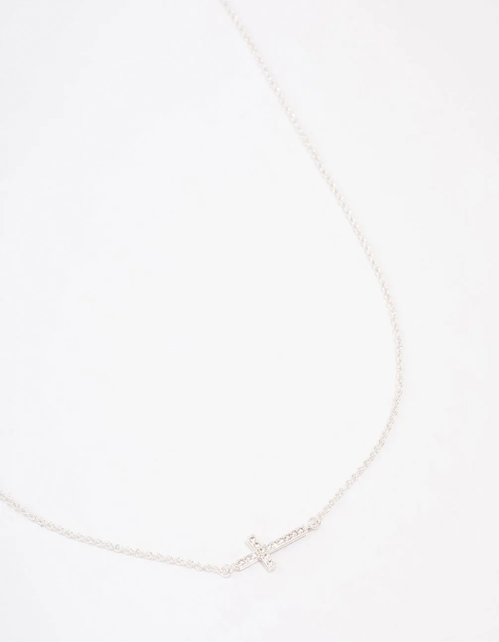 Silver Plated Diamante Cross Fine Pendant Necklace