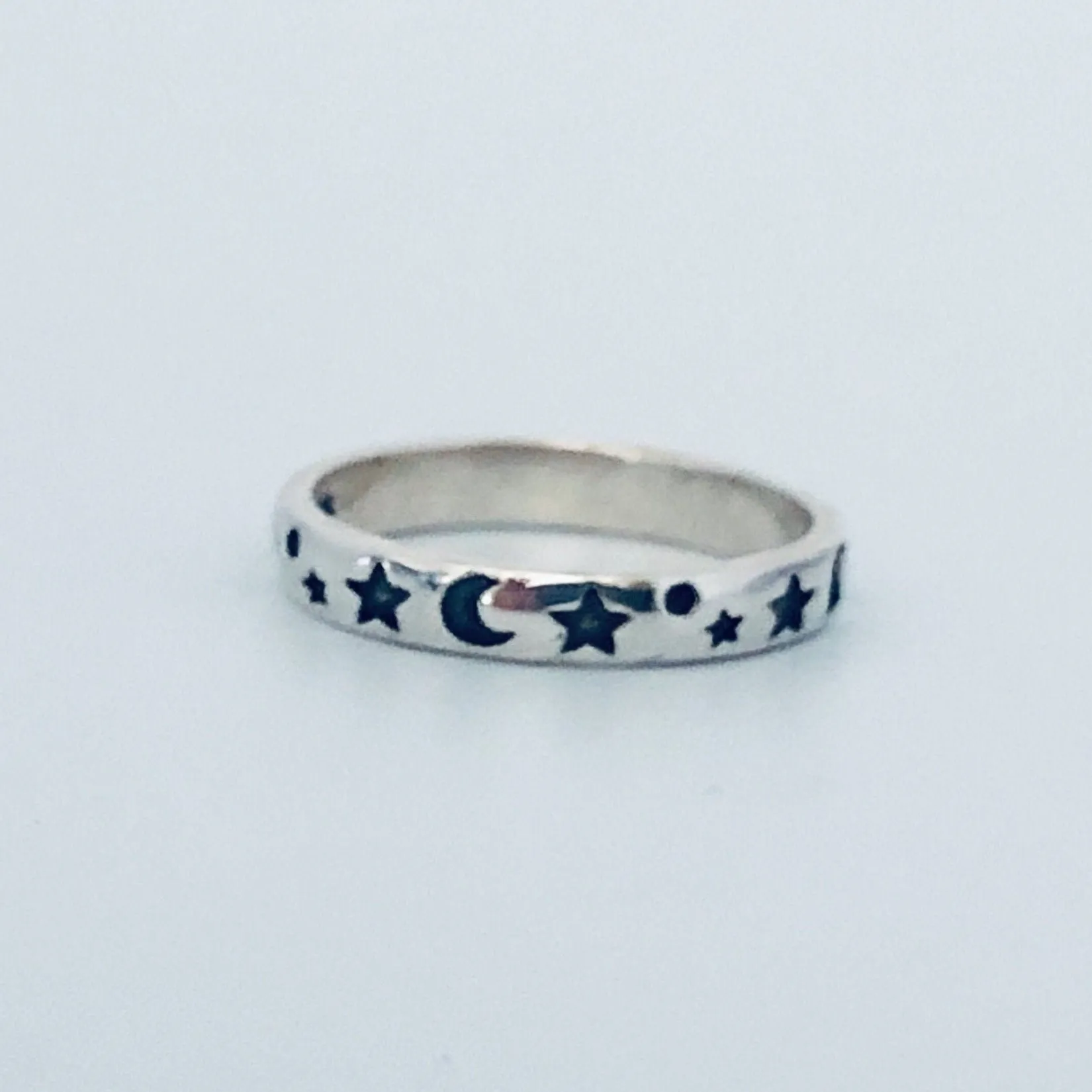 Silver star and moon Ring - Sterling Silver Stacking Ring