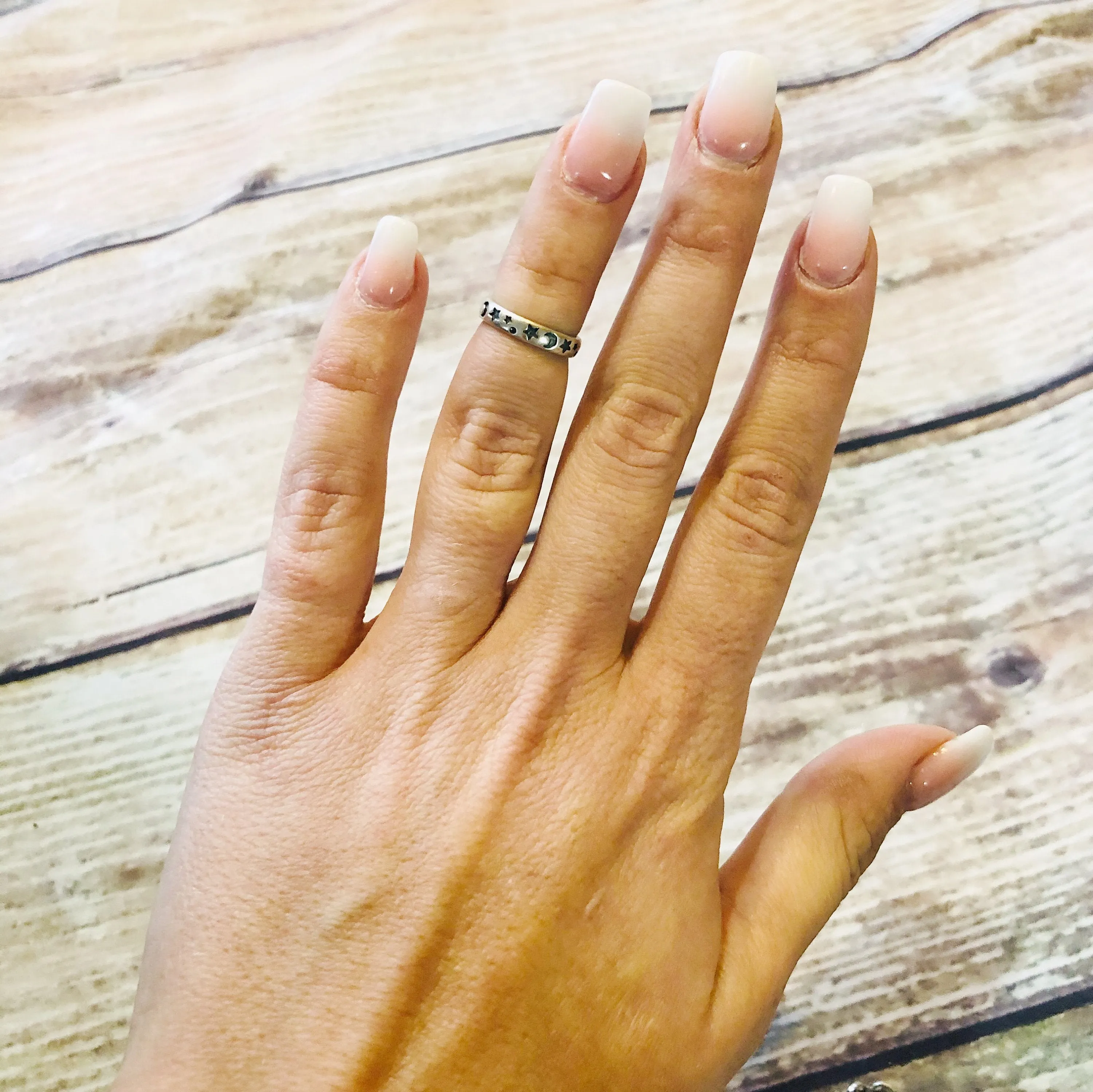 Silver star and moon Ring - Sterling Silver Stacking Ring