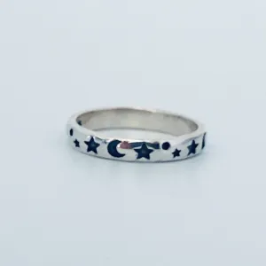 Silver star and moon Ring - Sterling Silver Stacking Ring