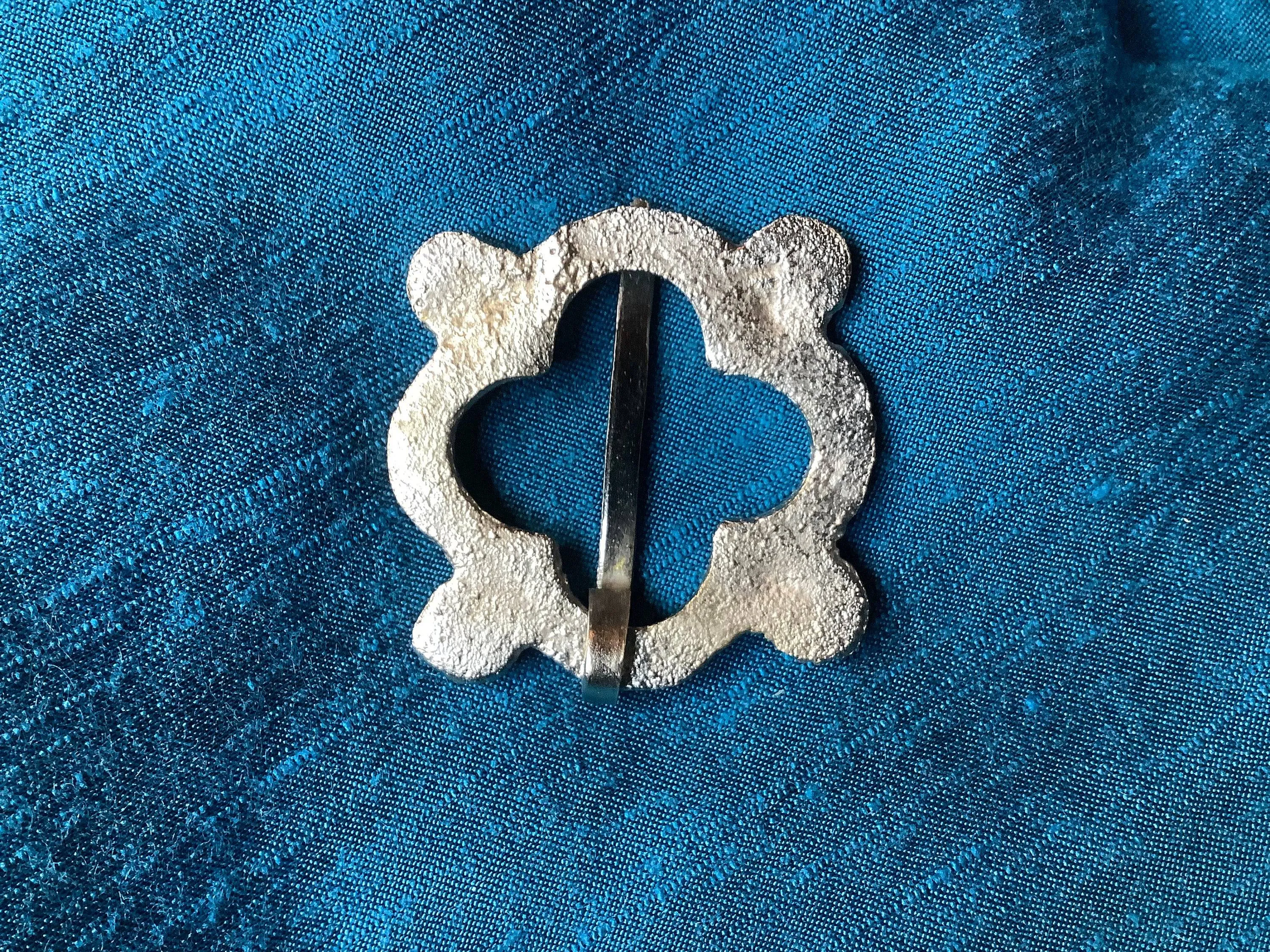 Silver-tone Quatrefoil Medieval Brooch