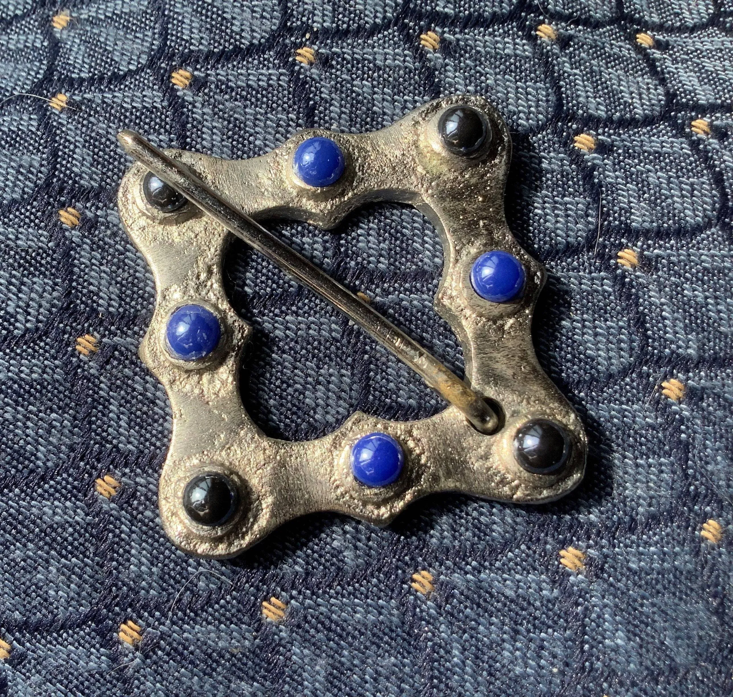 Silver-tone Square Medieval Brooch