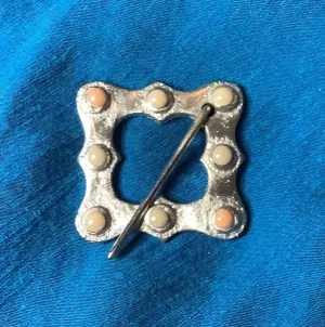 Silver-tone Square Medieval Brooch