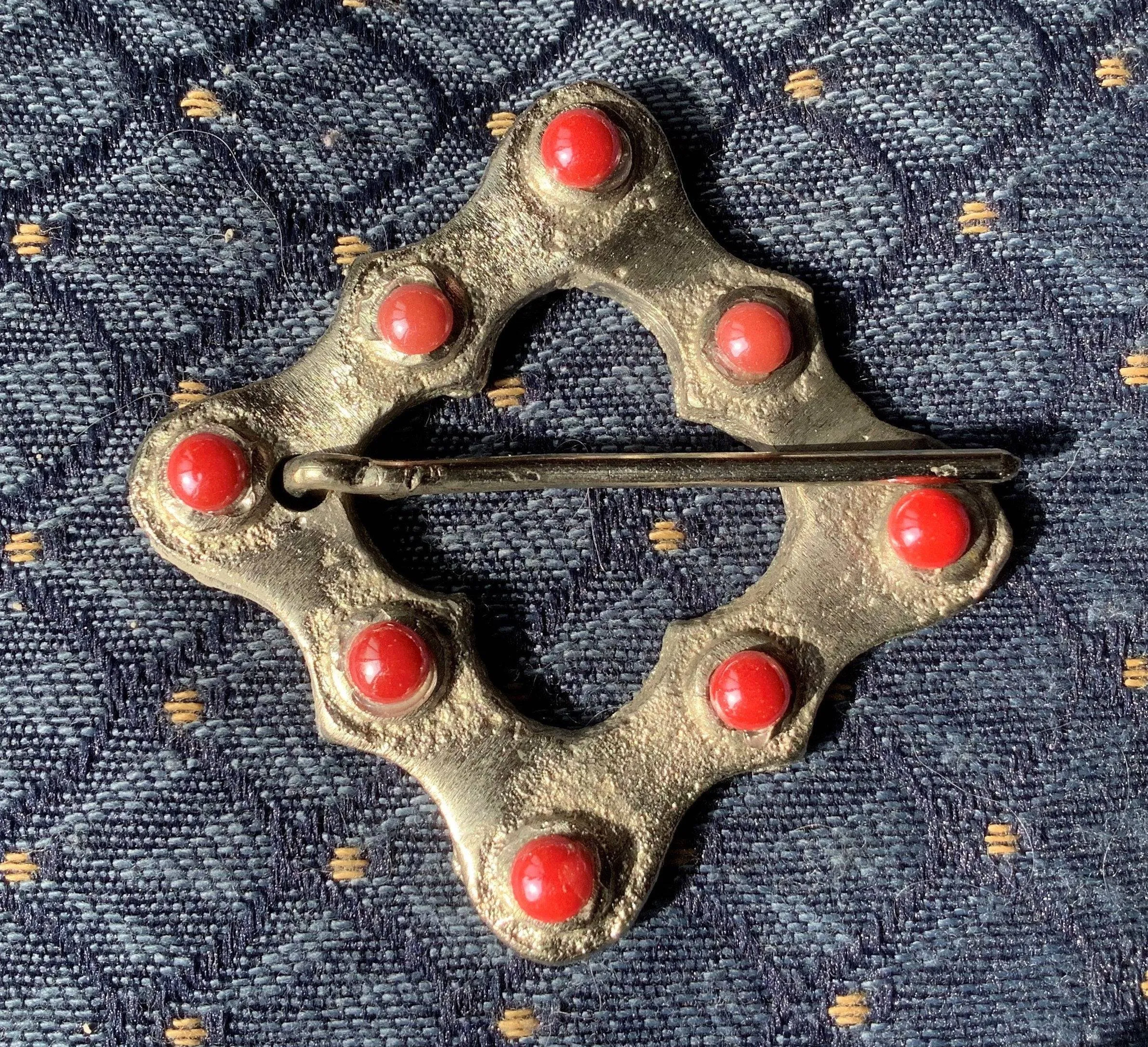 Silver-tone Square Medieval Brooch