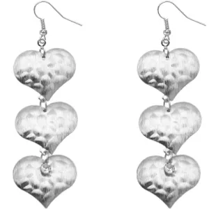 Silver Triple Heart Drop Earrings