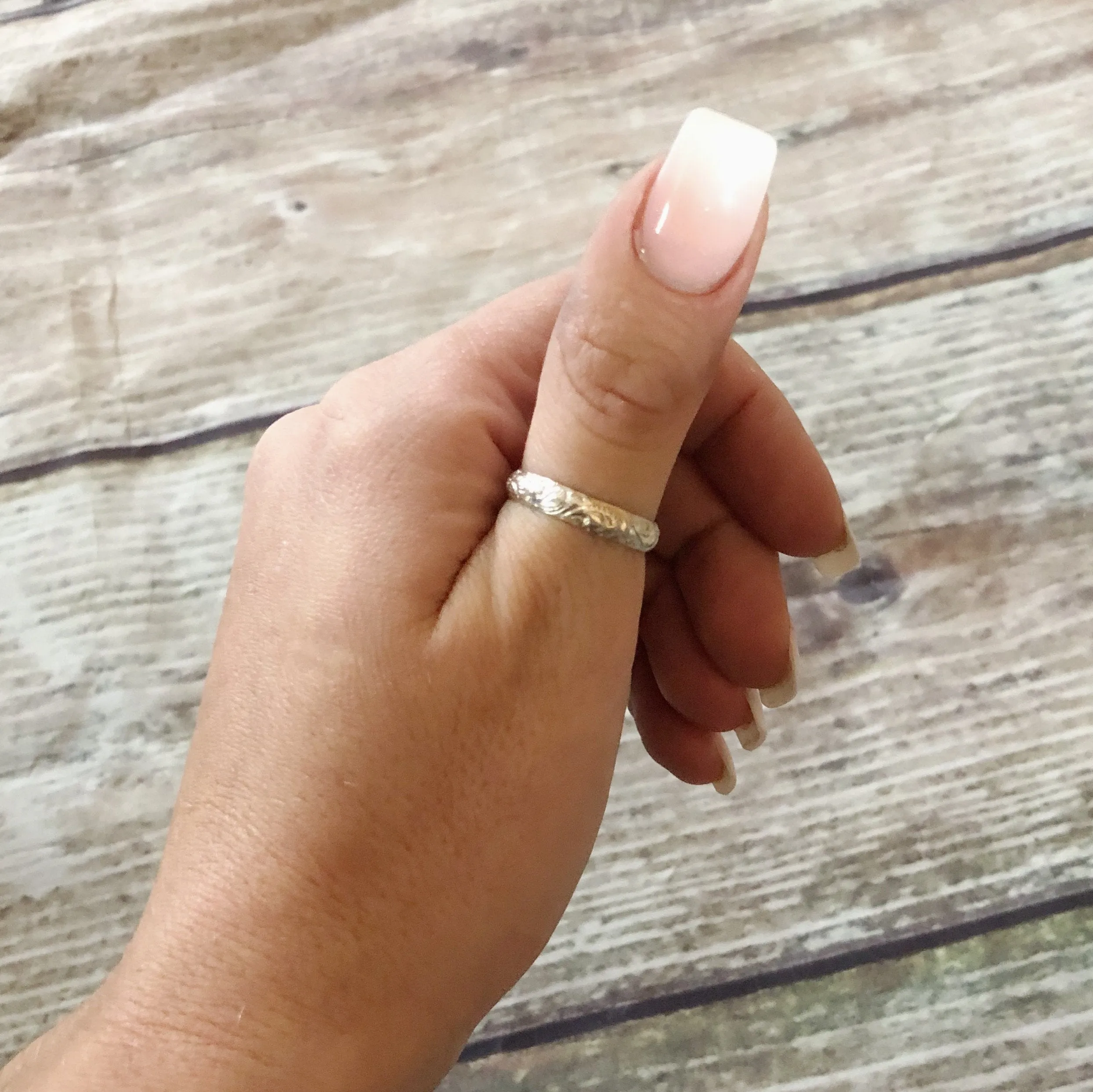 Silver Tropical floral Ring - Sterling Silver Stacking Ring
