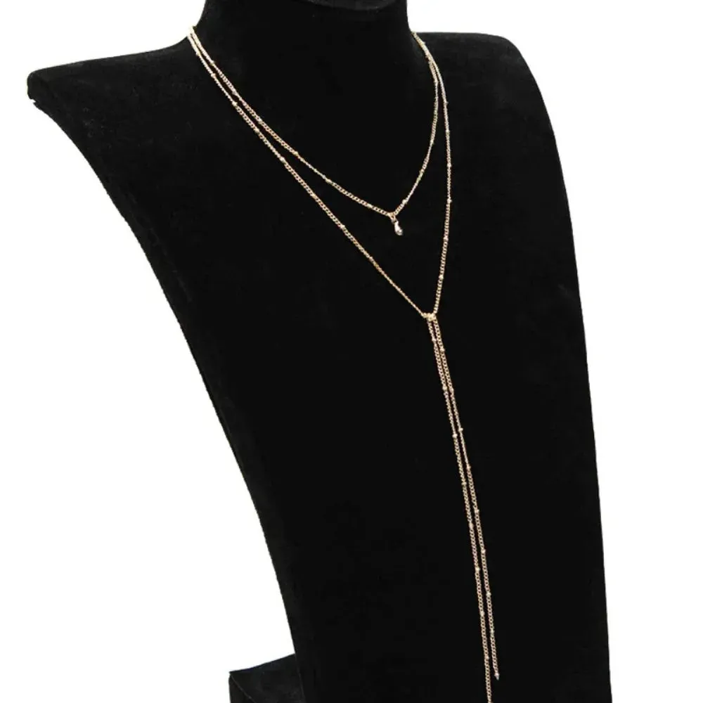 Simple Gold Silver Color Chain Choker Necklace Long Beads Tassel Chocker Necklaces For Women Collar