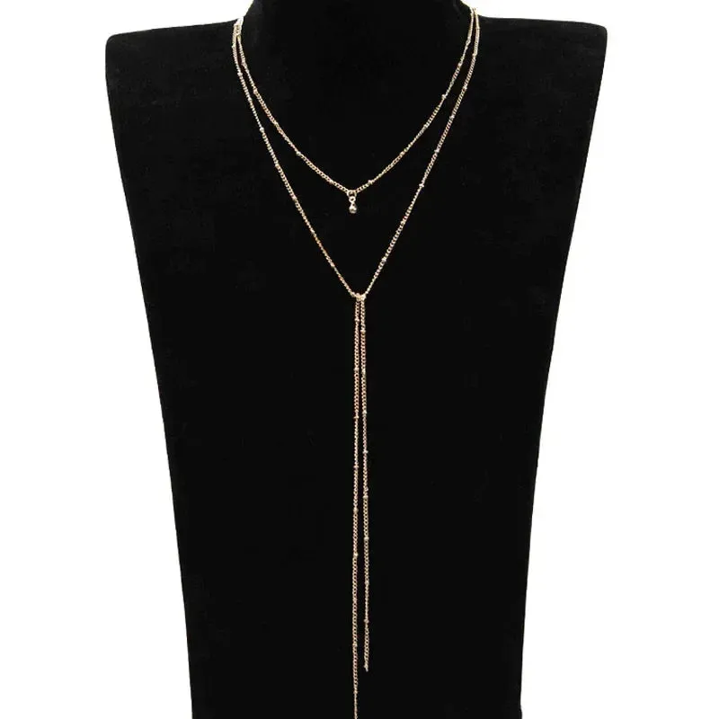 Simple Gold Silver Color Chain Choker Necklace Long Beads Tassel Chocker Necklaces For Women Collar