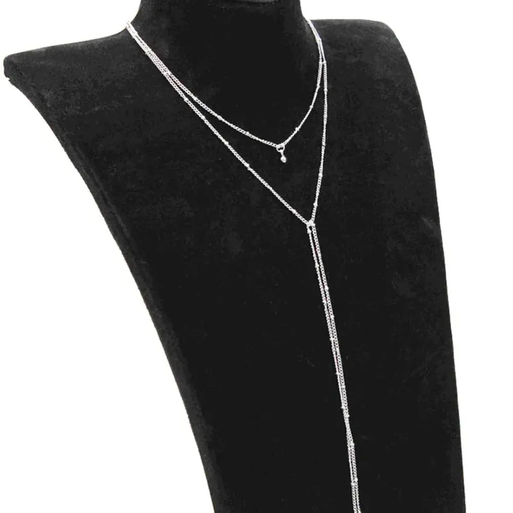 Simple Gold Silver Color Chain Choker Necklace Long Beads Tassel Chocker Necklaces For Women Collar