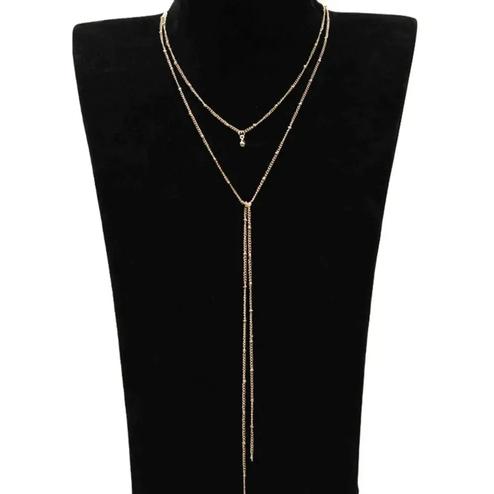 Simple Gold Silver Color Chain Choker Necklace Long Beads Tassel Chocker Necklaces For Women Collar