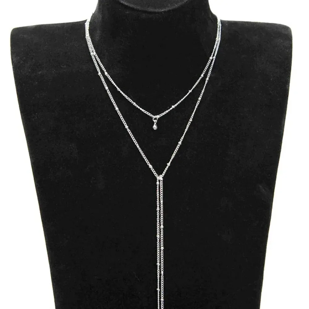 Simple Gold Silver Color Chain Choker Necklace Long Beads Tassel Chocker Necklaces For Women Collar