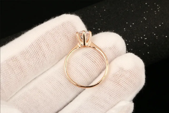 Six Claw 1 Carat Cubic Zirconia Wedding/Engagement rings Silver/Rose Gold Plated CZ Stone Jewelry For Women