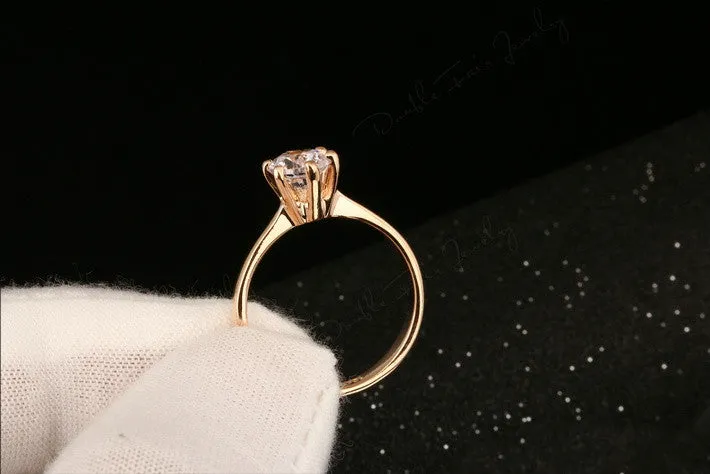 Six Claw 1 Carat Cubic Zirconia Wedding/Engagement rings Silver/Rose Gold Plated CZ Stone Jewelry For Women