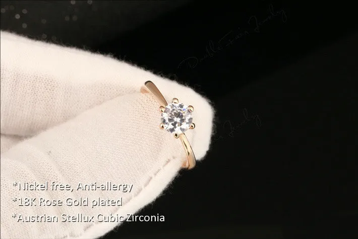 Six Claw 1 Carat Cubic Zirconia Wedding/Engagement rings Silver/Rose Gold Plated CZ Stone Jewelry For Women