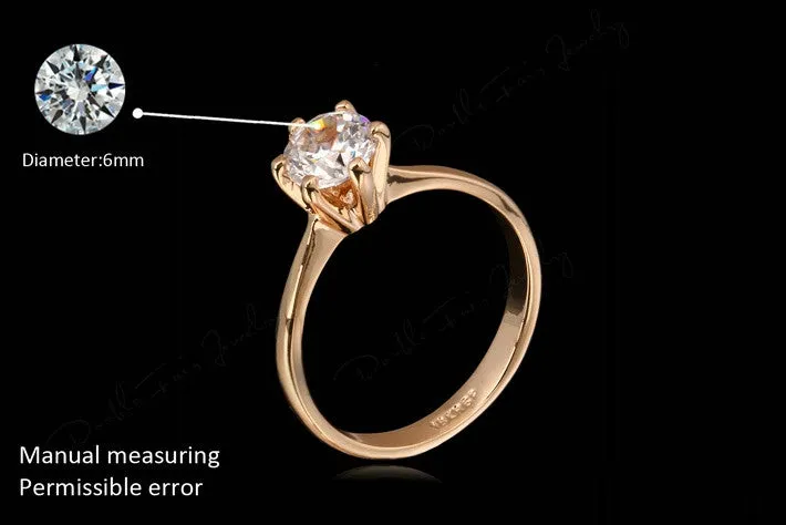 Six Claw 1 Carat Cubic Zirconia Wedding/Engagement rings Silver/Rose Gold Plated CZ Stone Jewelry For Women