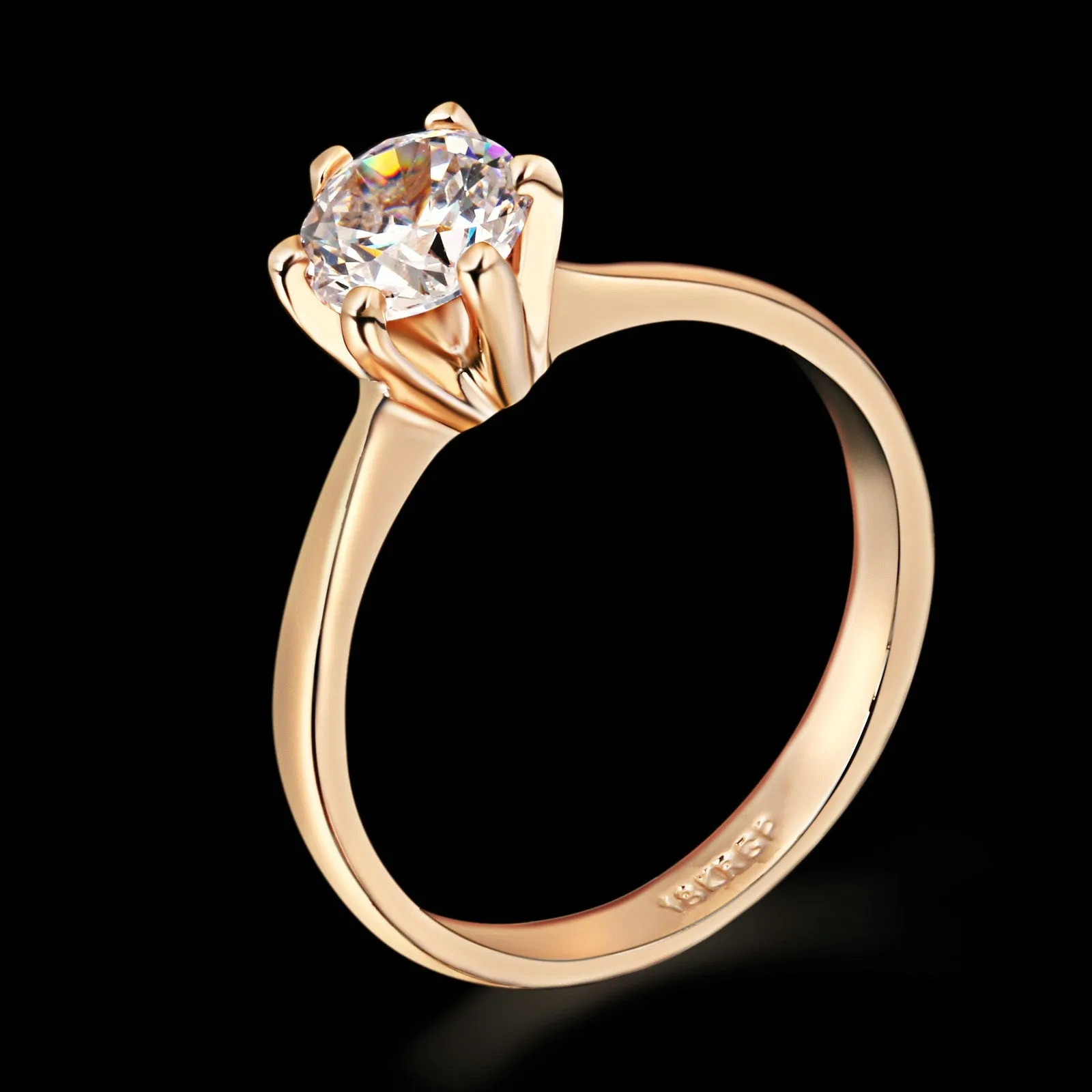Six Claw 1 Carat Cubic Zirconia Wedding/Engagement rings Silver/Rose Gold Plated CZ Stone Jewelry For Women