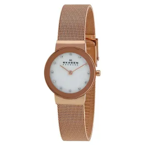 Skagen Freja Lille Rose Gold Mesh Bracelet Mother of pearl Dial Quartz Watch for Ladies - 358SRRD