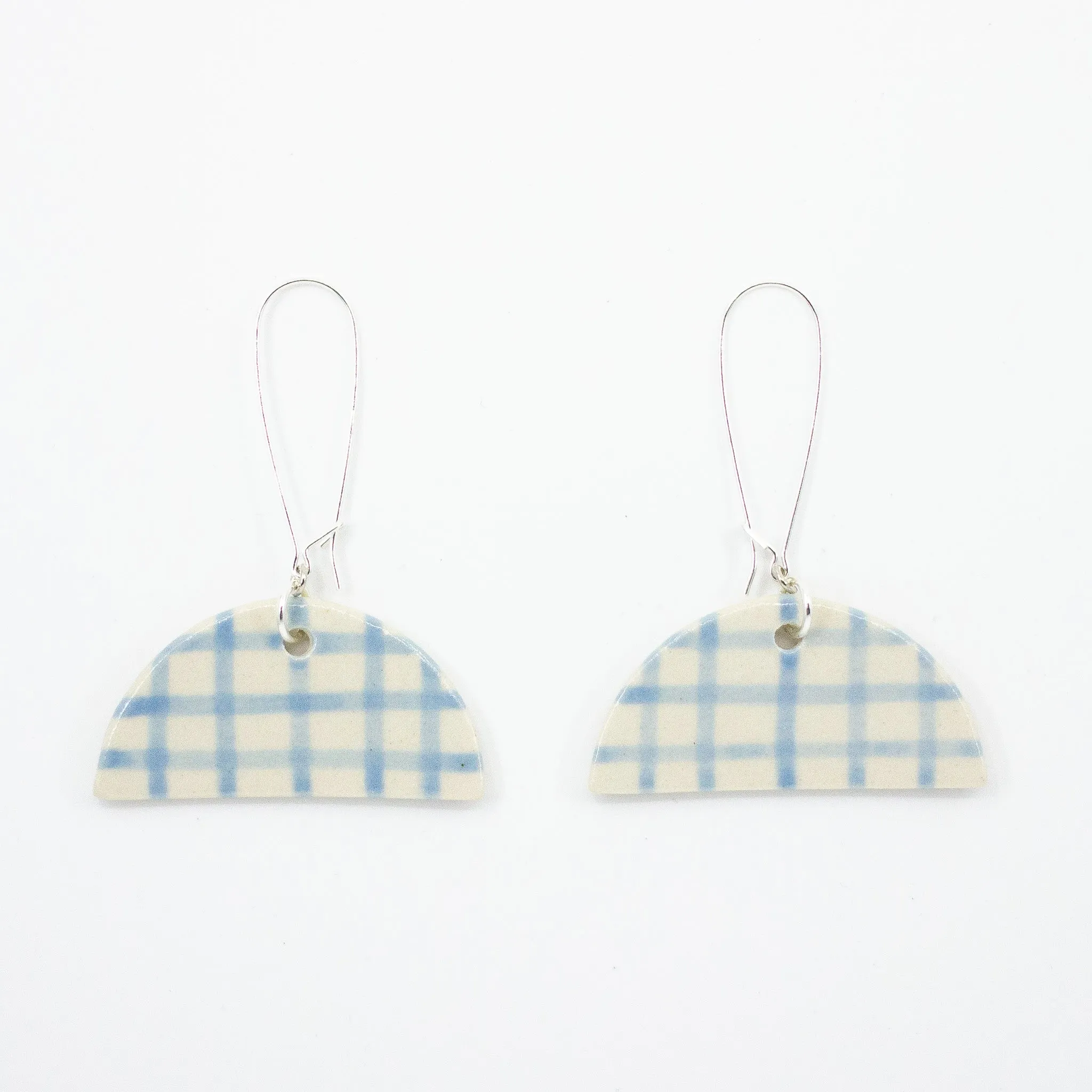 SKY BLUE GINGHAM HALF MOON EARRINGS