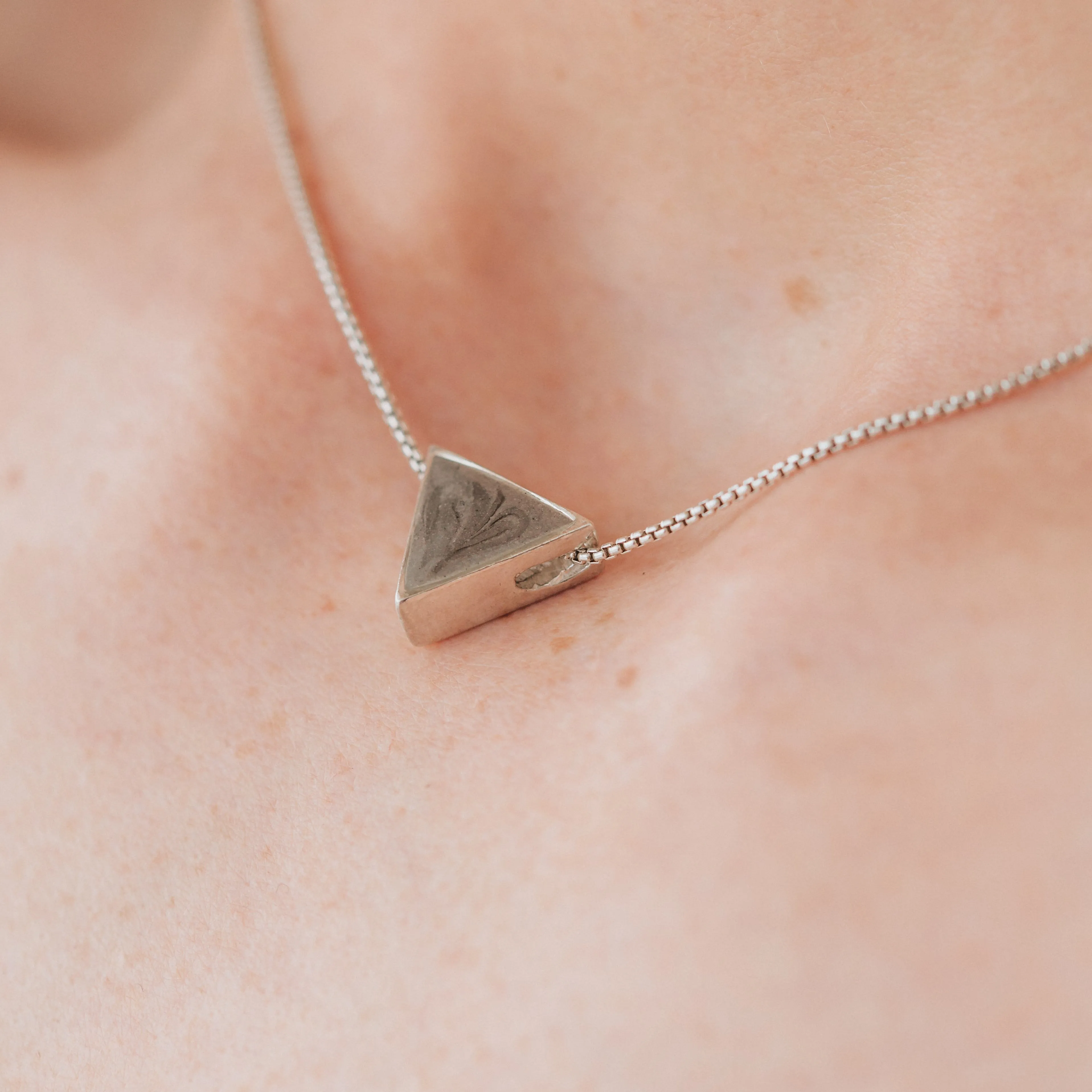 Sliding Triangle Cremation Necklace in 14K Rose Gold